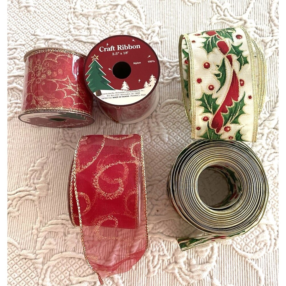 Lot Of 5 Rolls Holiday Christmas Ribbon 2 are new sealed